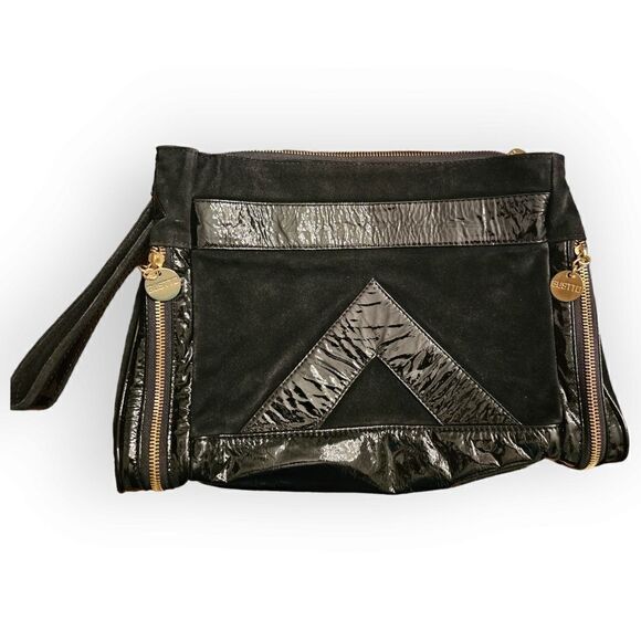 Gustto Black Patent Leather and Suede Large Wristlet Lapol Clutch - Picture 15 of 16